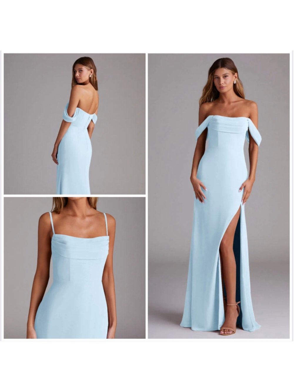 NWT Women's Azazie Saige Chiffon Maxi Dress Size 10 Sky Blue
